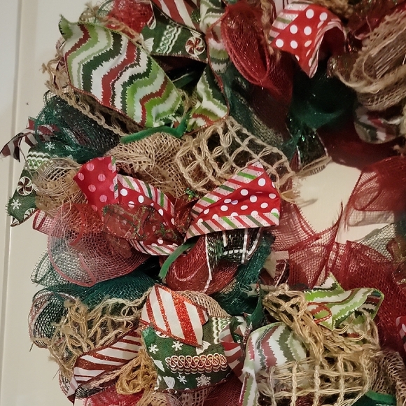 Festive Burlap and Ribbon Holiday Wreath - Picture 2 of 4